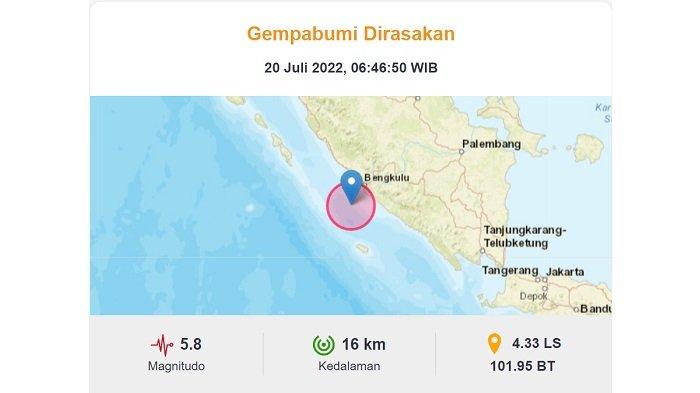 Bengkulu Diguncang Gempa M 5,8, BMKG: Waspada Gempa Bumi Susulan